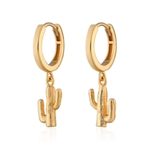 Load image into Gallery viewer, SCREAM PRETTY | Cactus Charm Hoop Earrings | Gold Plated