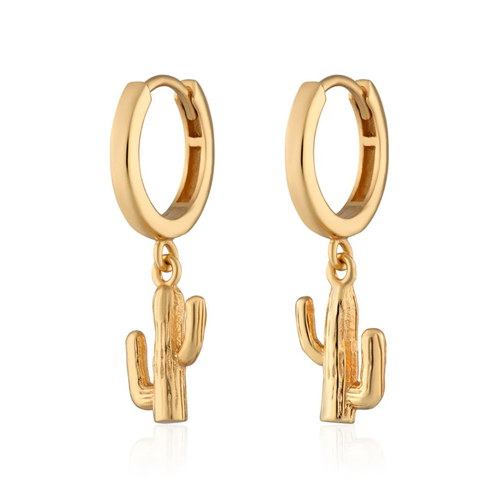 SCREAM PRETTY | Cactus Charm Hoop Earrings | Gold Plated