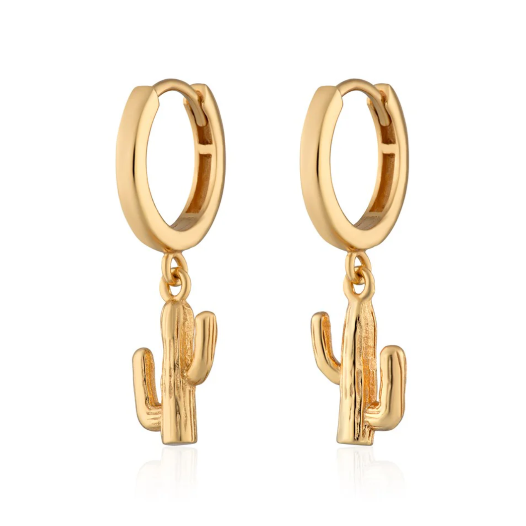 SCREAM PRETTY | Cactus Charm Hoop Earrings | Gold Plated