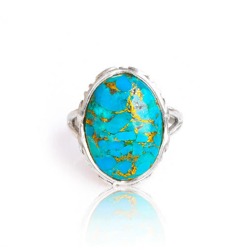 TIRAMISU JEWELLERY | Blue Copper Turquoise Split Shank Ring | Sterling Silver