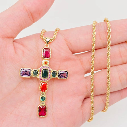 M. QUEENA | Zirconia Cross Pendant Necklace | Gold Plated - LONDØNWORKS