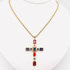 M. QUEENA | Zirconia Cross Pendant Necklace | Gold Plated - LONDØNWORKS
