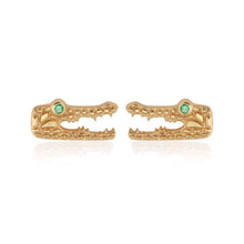 Load image into Gallery viewer, SCREAM PRETTY | Crocodile Stud Earrings With Green Eyes | Gold Plated