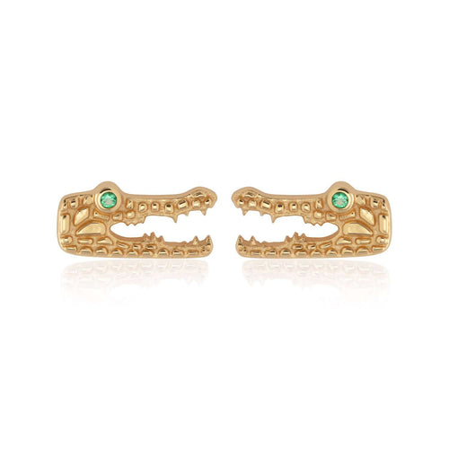 SCREAM PRETTY | Crocodile Stud Earrings With Green Eyes | Gold Plated