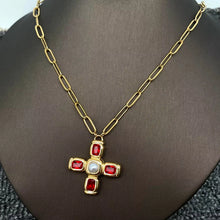 Load image into Gallery viewer, M. QUEENA | Red Zircon Cross | Gold Plated - LONDØNWORKS