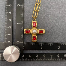 Load image into Gallery viewer, M. QUEENA | Red Zircon Cross | Gold Plated - LONDØNWORKS