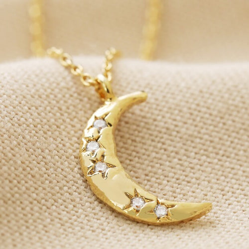 LISA ANGEL | Crystal Crescent Moon Pendant Necklace | Gold - LONDØNWORKS