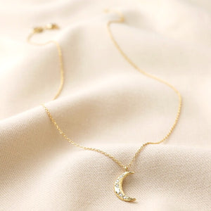 LISA ANGEL | Crystal Crescent Moon Pendant Necklace | Gold - LONDØNWORKS
