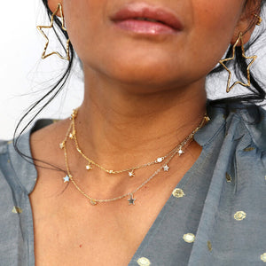 LISA ANGEL | Crystal Star Charm Choker Necklace | Gold - LONDØNWORKS