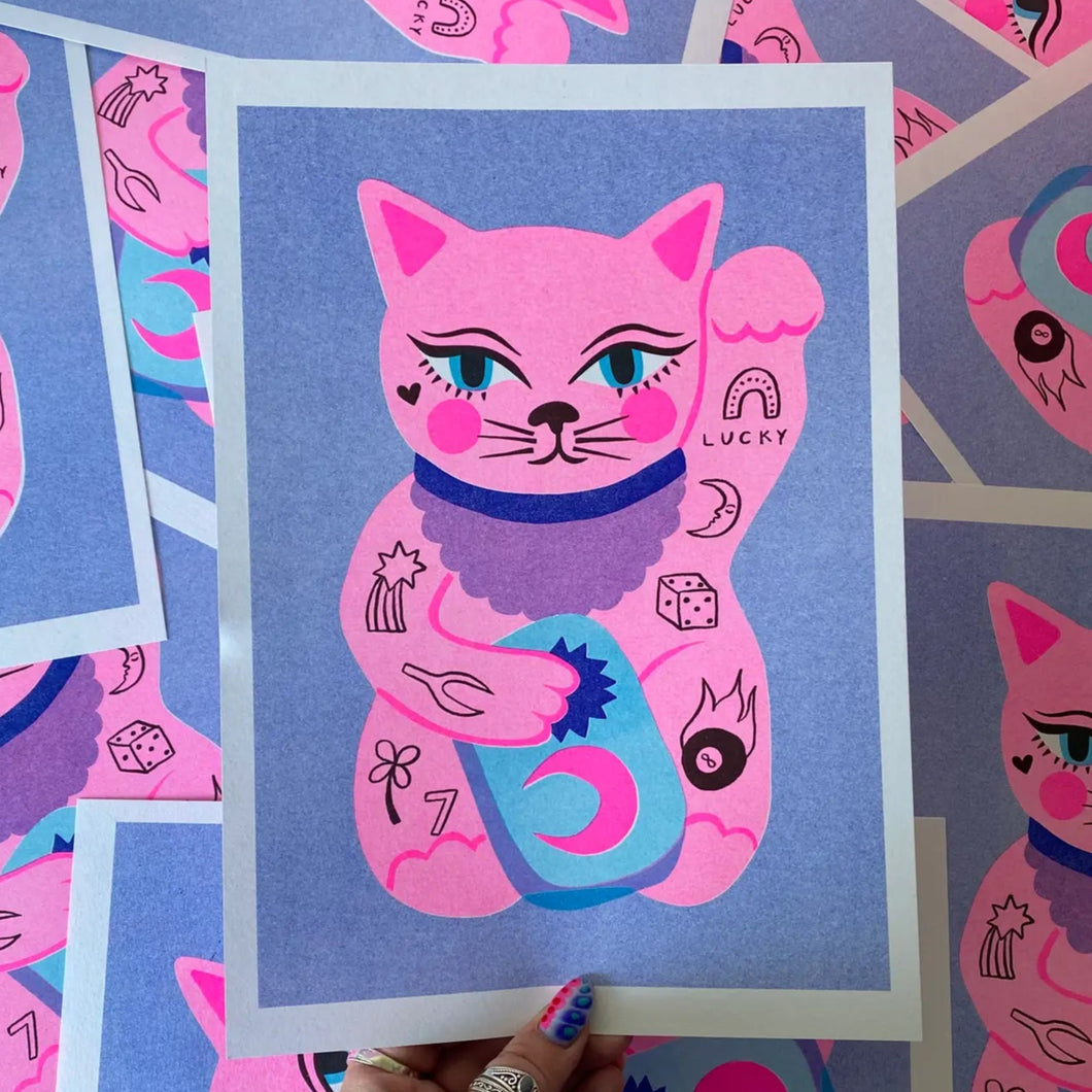 AMY HASTINGS | A4 Risograph Print | Lucky Cat