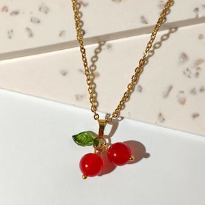VACHANA | Red Gemstone Cherry Necklace | Gold Plated - LONDØNWORKS