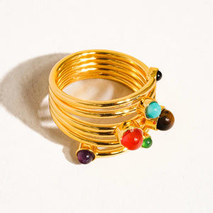 FLANERIE ACCESSORIES | Teigan Multi Colour Stone Ring | Gold