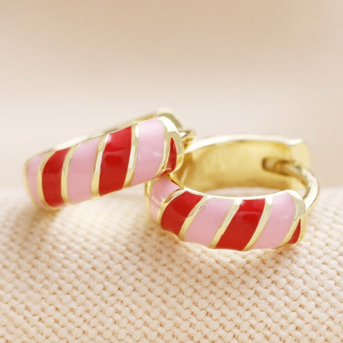 LISA ANGEL | Enamel Striped Hoop Earrings | Red & Pink - LONDØNWORKS