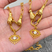 Load image into Gallery viewer, M. QUEENA | Holding The Evil Eye Heart Necklace | Gold Plated - LONDØNWORKS