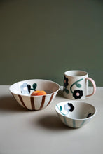 Load image into Gallery viewer, CAROLINE GARDNER | Rust Stripe/Flowers Medium Round Bowl