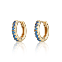 Load image into Gallery viewer, SCREAM PRETTY |  Huggie Earrings With Blue Stones | Gold Plated