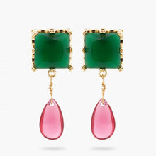 Load image into Gallery viewer, LES NEREIDES | Green Square Stone and Bead Stud Earrings - LONDØNWORKS