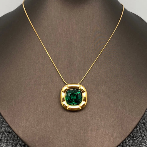 M. QUEENA | Large Green Zircon Necklace | Gold Plated - LONDØNWORKS