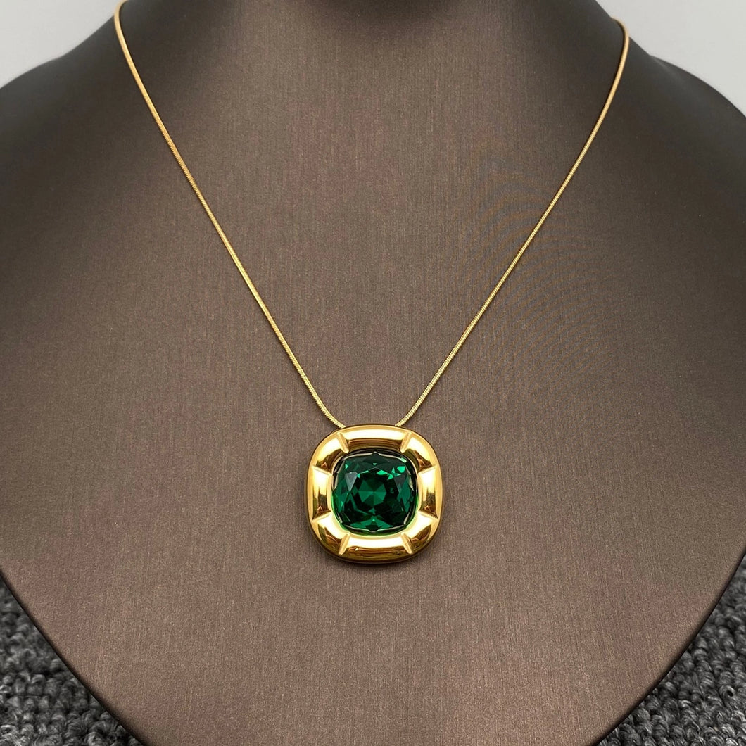 M. QUEENA | Large Green Zircon Necklace | Gold Plated - LONDØNWORKS