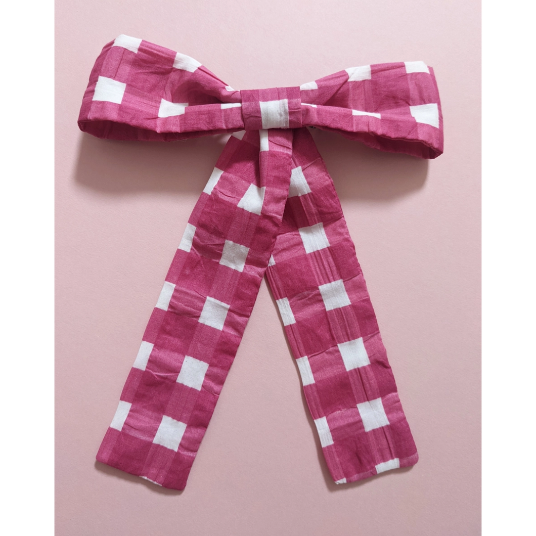 CUSTARD CLOTH | Bow Hair Clip Barrette | Pink Gingham