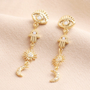 LISA ANGEL | Hamsa Hand Drop Earrings | Gold