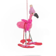 Load image into Gallery viewer, FELT SO GOOD | Handmade Wool Decoration | Skiing Flamingo - LONDØNWORKS