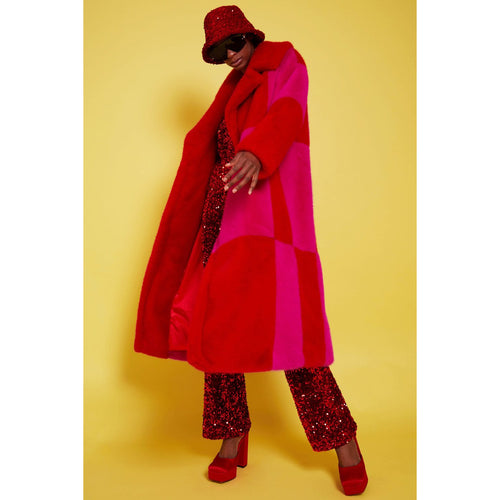 JAYLEY | Checkered Two Tone Coat | Red & Pink - LONDØNWORKS