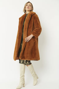 JAYLEY | Faux Fur Midi-Coat | Chocolate