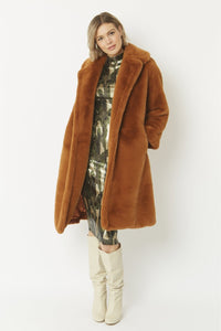 JAYLEY | Faux Fur Midi-Coat | Chocolate