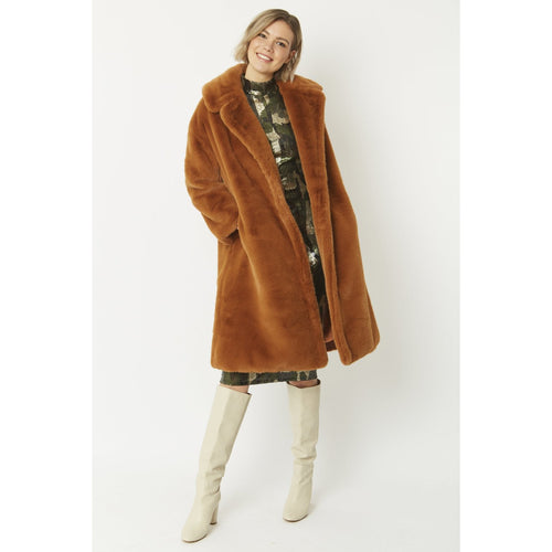 JAYLEY | Faux Fur Midi-Coat | Chocolate