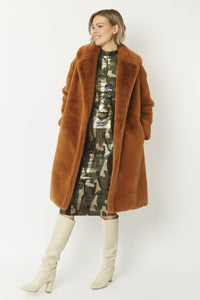 JAYLEY | Faux Fur Midi-Coat | Chocolate