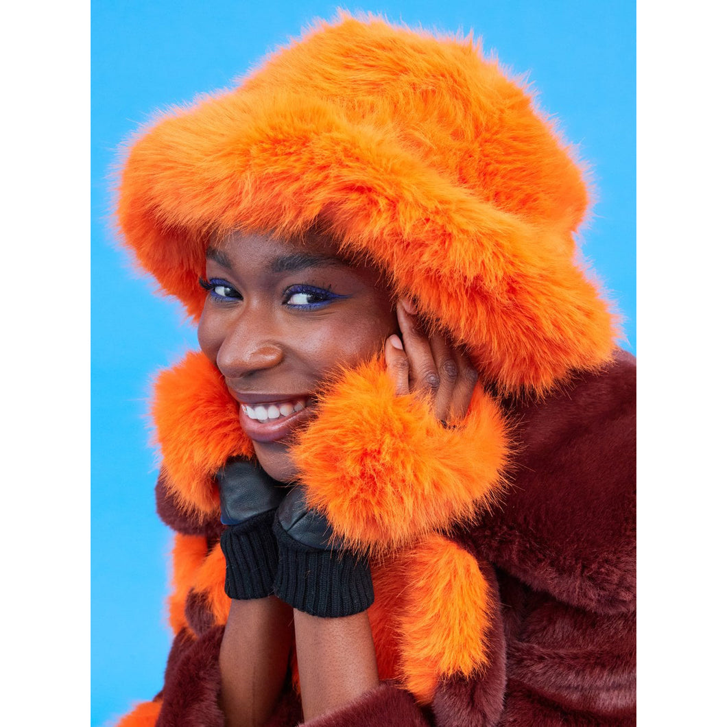 JAYLEY | Faux Fur Bamboo Bucket Hat | Orange