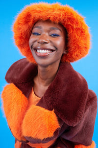 JAYLEY | Faux Fur Bamboo Bucket Hat | Orange