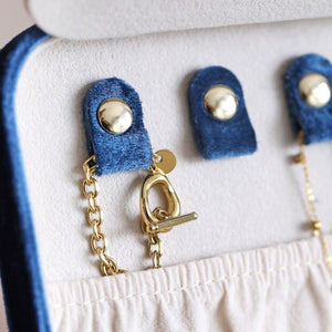 LISA ANGEL | Rectangular Travel Jewellery Case | Velvet Navy Blue - LONDØNWORKS