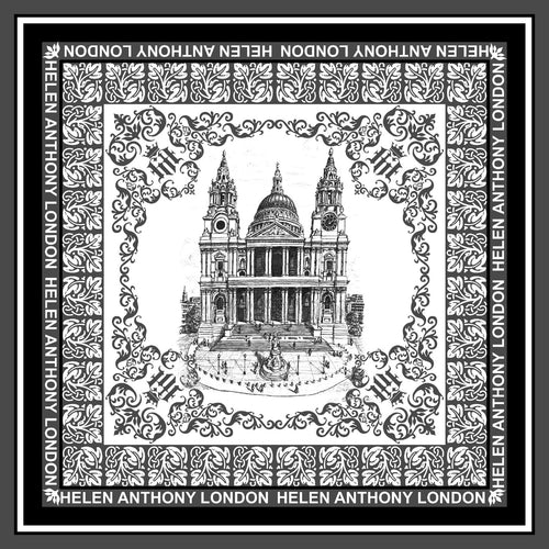 HELEN ANTHONY | Large Silk Foulard Scarf | Black & White - LONDØNWORKS
