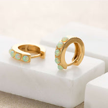 Load image into Gallery viewer, SCREAM PRETTY |  Lime Green Opal Huggie Earrings | Gold Plated