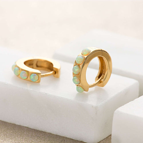 SCREAM PRETTY |  Lime Green Opal Huggie Earrings | Gold Plated