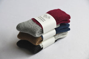 NISHIGUCHI KUTSUSHITA | Oslo Mohair Wool Pile Socks | Bordeaux