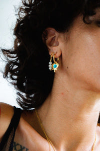 OTTOMAN HANDS | Arabella Evil Eye Heart Huggie Earrings | Gold Plated - LONDØNWORKS