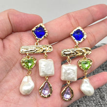 Load image into Gallery viewer, M. QUEENA | Baroque Geometric Dangle Earrings| Pearl and Glass - LONDØNWORKS