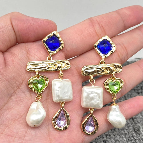 M. QUEENA | Baroque Geometric Dangle Earrings| Pearl and Glass - LONDØNWORKS