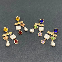 Load image into Gallery viewer, M. QUEENA | Baroque Geometric Dangle Earrings| Pearl and Glass - LONDØNWORKS