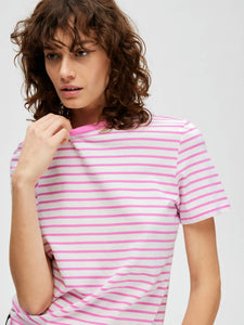 SELECTED FEMME | Striped Organic Cotton T-Shirt | Cyclamen Pink - LONDØNWORKS