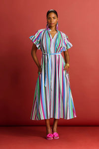 POM AMSTERDAM | Striped Sicily Dress | Pink Multi - LONDØNWORKS