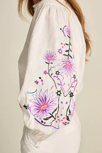 POM AMSTERDAM | Embroidery Purple Blouse | Beige - LONDØNWORKS