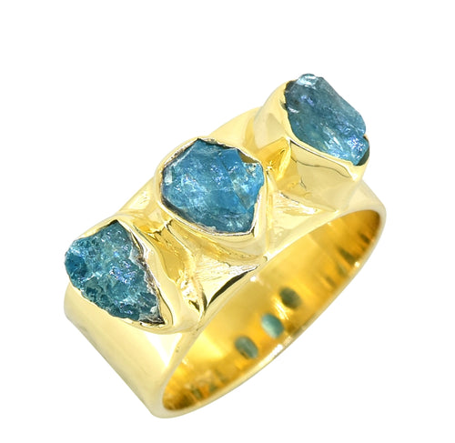 TIRAMISU JEWELLERY | Raw Neon Apatite Wide Band Ring | Gold