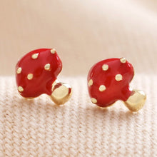 Load image into Gallery viewer, LISA ANGEL | Red Enamel Mushroom Stud Earrings | Gold - LONDØNWORKS