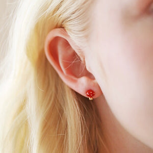 LISA ANGEL | Red Enamel Mushroom Stud Earrings | Gold - LONDØNWORKS