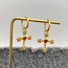 Load image into Gallery viewer, M. QUEENA | Golden Cross Huggie Earrings | Gold Plated - LONDØNWORKS