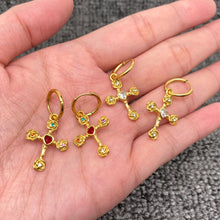 Load image into Gallery viewer, M. QUEENA | Golden Cross Huggie Earrings | Gold Plated - LONDØNWORKS